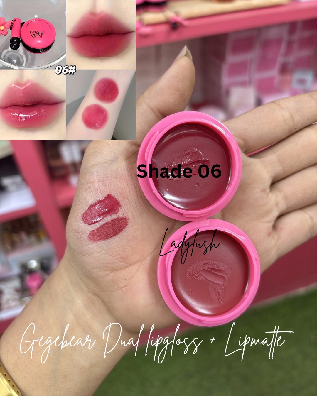 Gege bear Dual Lipstick + Lipgloss with applicator and charm