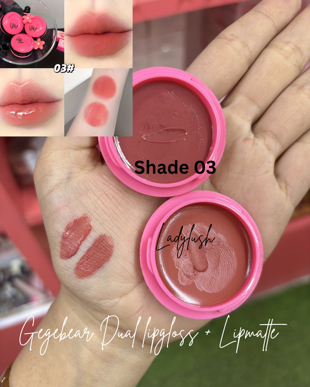 Gege bear Dual Lipstick + Lipgloss with applicator and charm