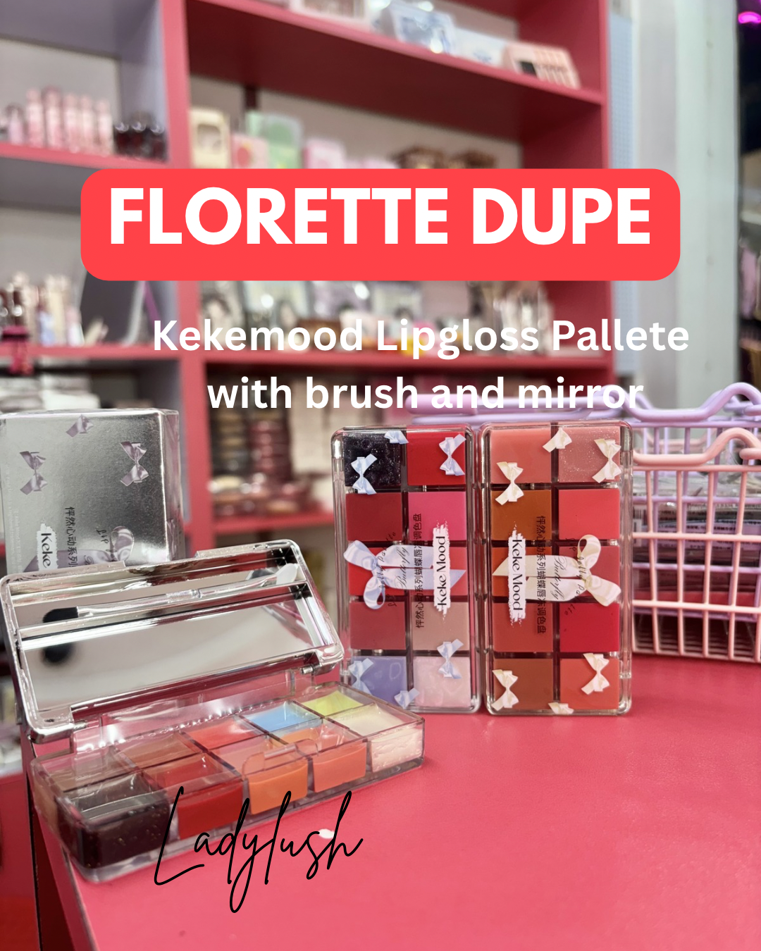 FLORETTE dupe Kekemood Lipgloss Pallete with applicator and mirror