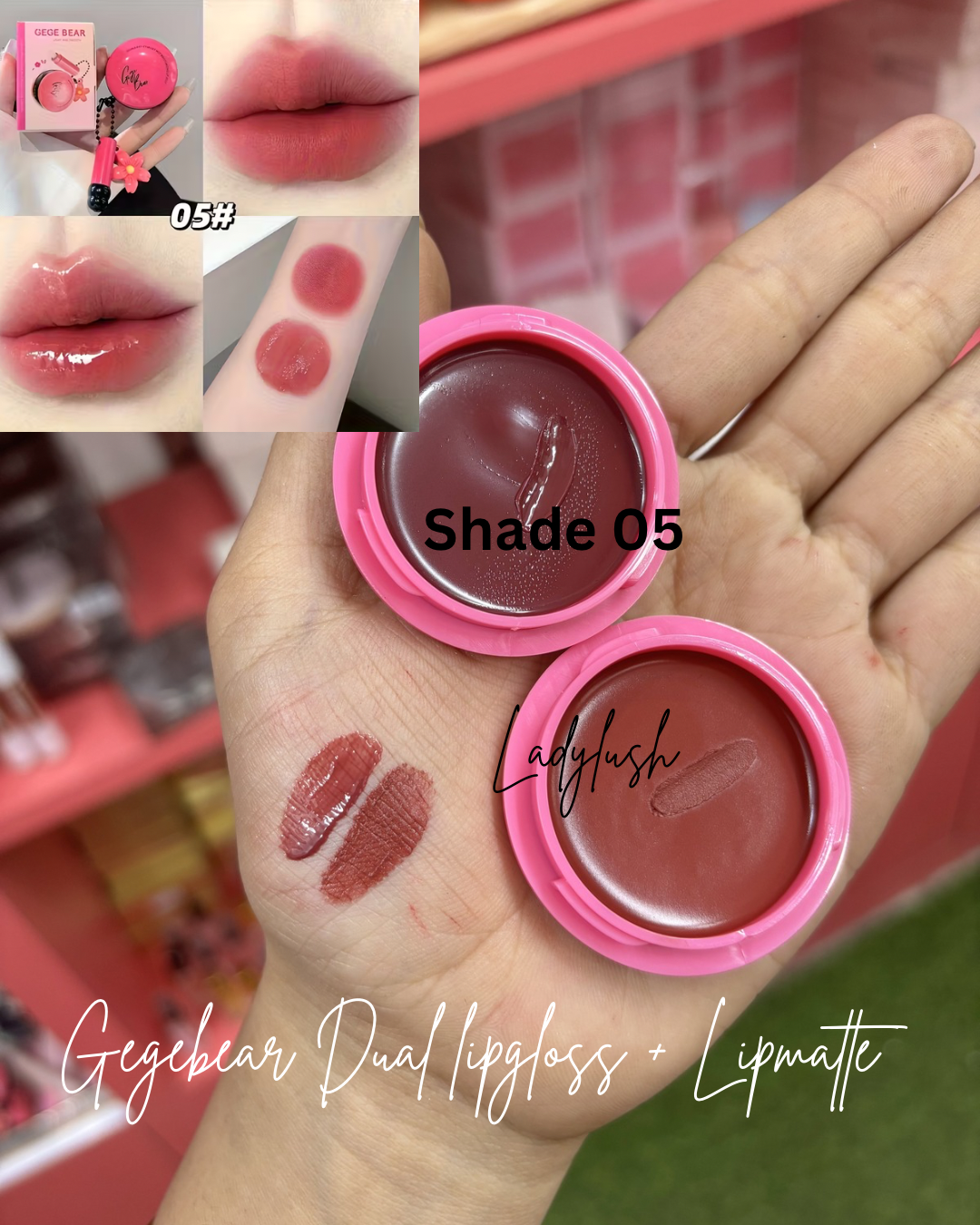 Gege bear Dual Lipstick + Lipgloss with applicator and charm
