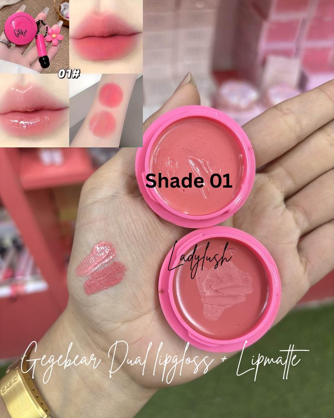 Gege bear Dual Lipstick + Lipgloss with applicator and charm