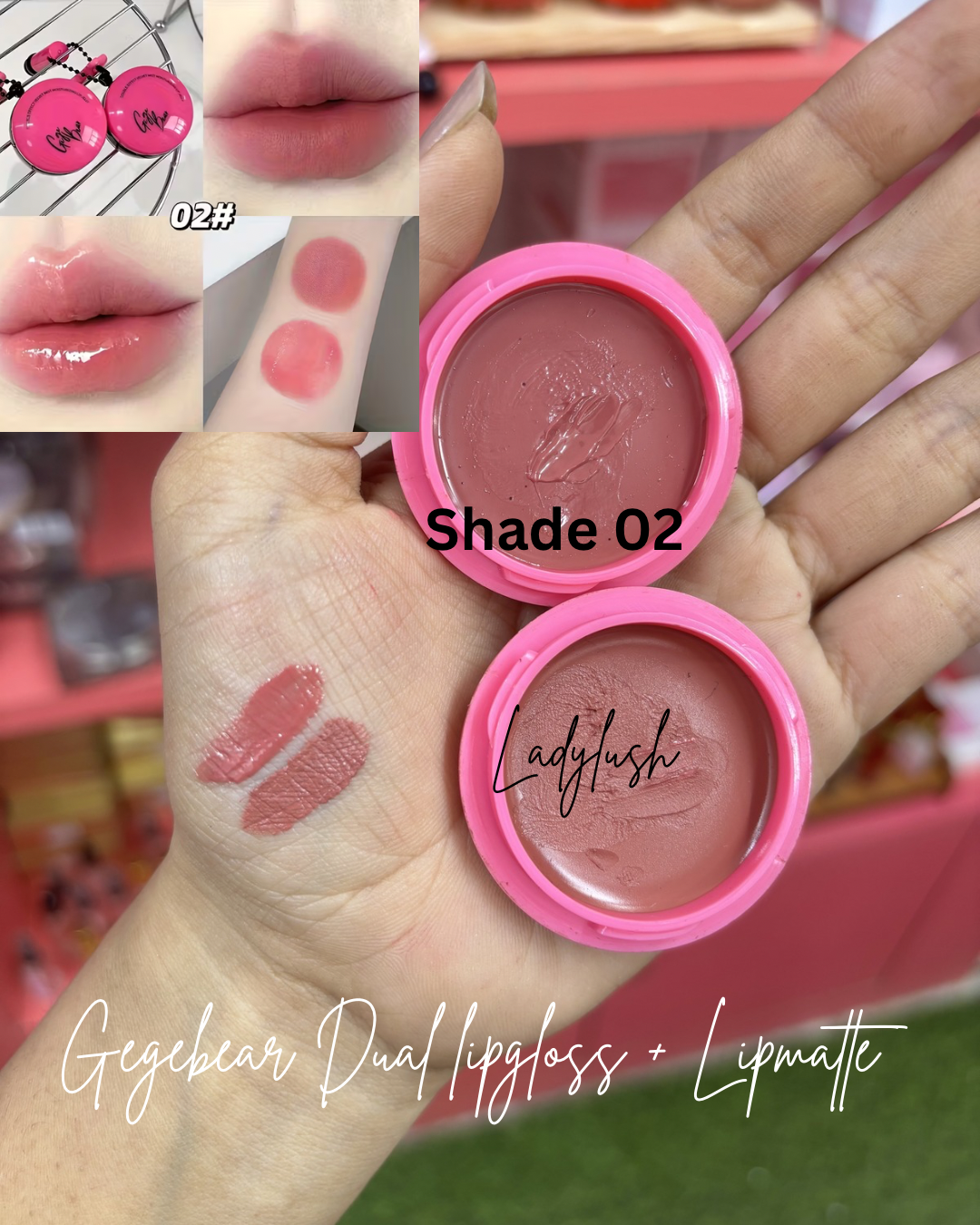 Gege bear Dual Lipstick + Lipgloss with applicator and charm