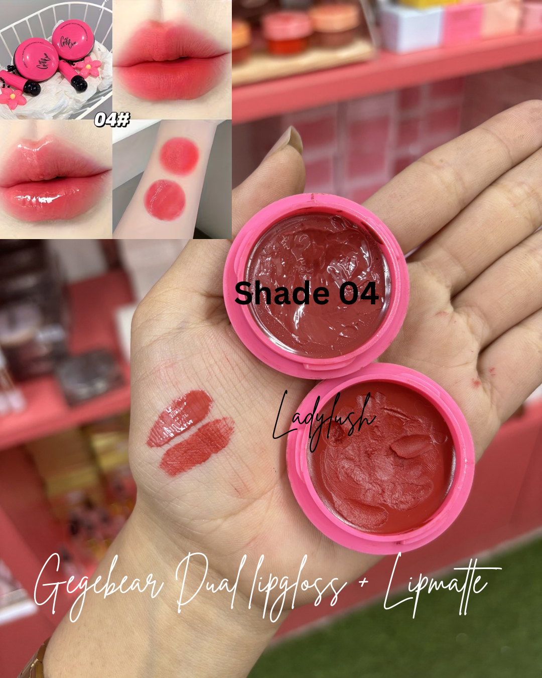 Gege bear Dual Lipstick + Lipgloss with applicator and charm